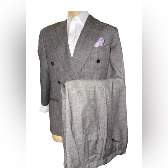 Pal Zileri Suit Men 40R 34x29Italy VTG 80s Double Breasted Wide Leg Pant Rare